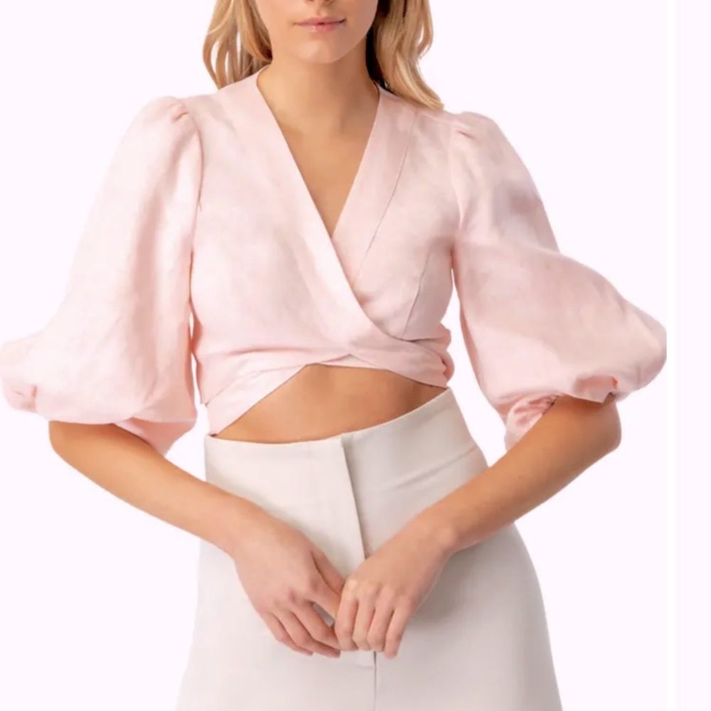 Bardot Mika Linen Wrap Around Crop Top